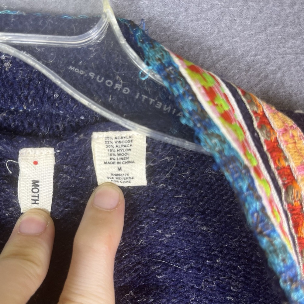 MOTH ANTHROPOLOGIE Ribbon Trim Hippie Bohemian Wrap Sweater M Alpaca blend - Picture 4 of 5